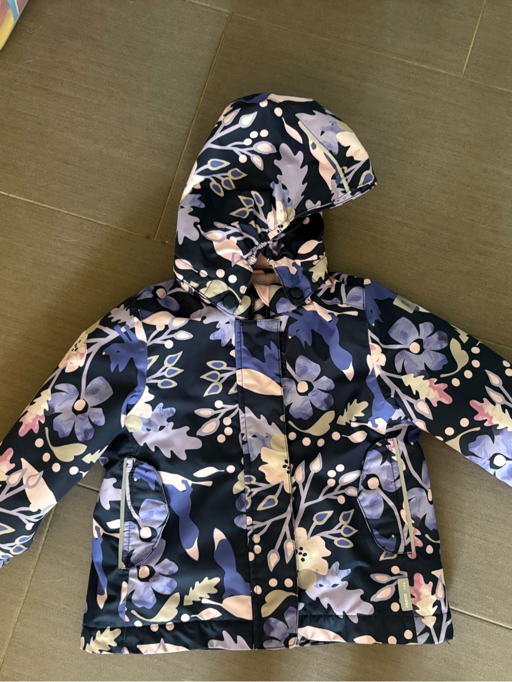 Girls' Floral Hooded Raincoat - Navy with Pastel Print
